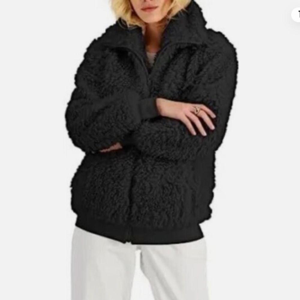 NWT INC International Concepts Faux Fur Full Zip Jacket Womens Size S Deep Black